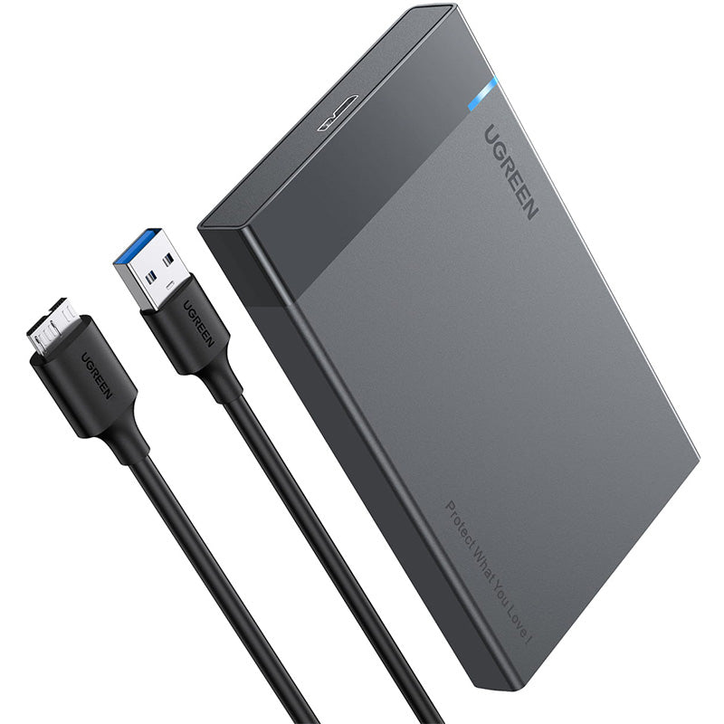 Antriebstasche HDD SSD, Laufwerksgehäuse SATA 2,5'' USB 3.2 Gen 1 (5 Gbps) micro USB SuperSpeed + Kabel 0,5 m, Ugreen, Schwarz