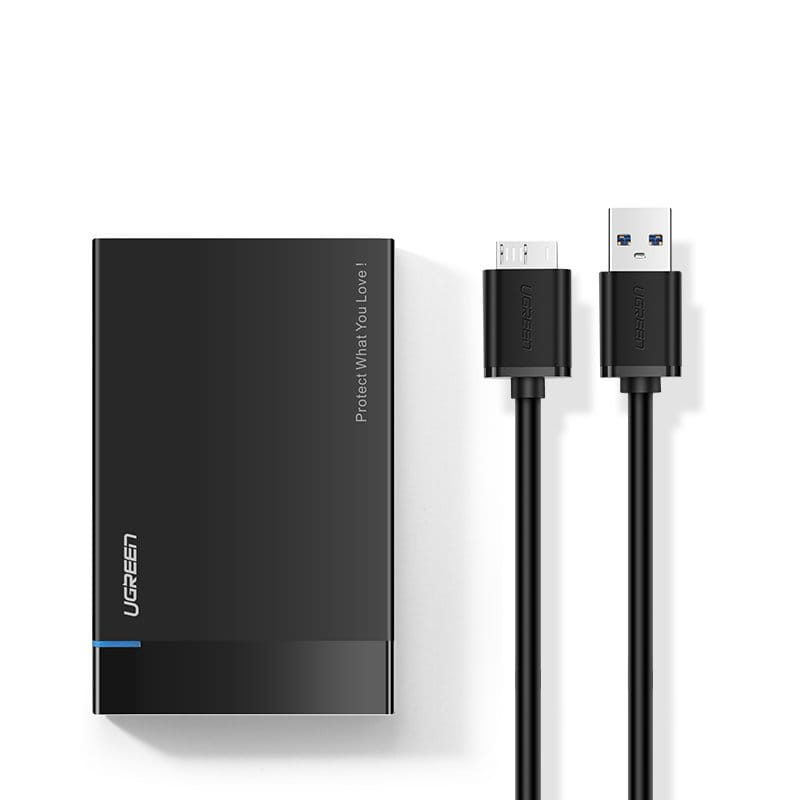 Antriebstasche HDD SSD, Laufwerksgehäuse SATA 2,5'' USB 3.2 Gen 1 (5 Gbps) micro USB SuperSpeed + Kabel 0,5 m, Ugreen, Schwarz