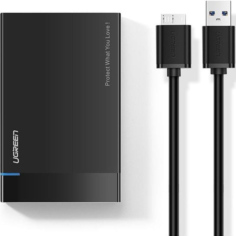 Antriebstasche HDD SSD, Laufwerksgehäuse SATA 2,5'' USB 3.2 Gen 1 (5 Gbps) micro USB SuperSpeed + Kabel 0,5 m, Ugreen, Schwarz