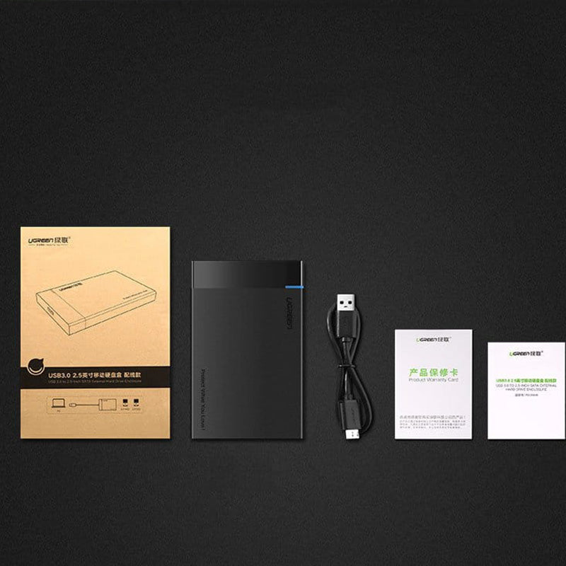 Antriebstasche HDD SSD, Laufwerksgehäuse SATA 2,5'' USB 3.2 Gen 1 (5 Gbps) micro USB SuperSpeed + Kabel 0,5 m, Ugreen, Schwarz