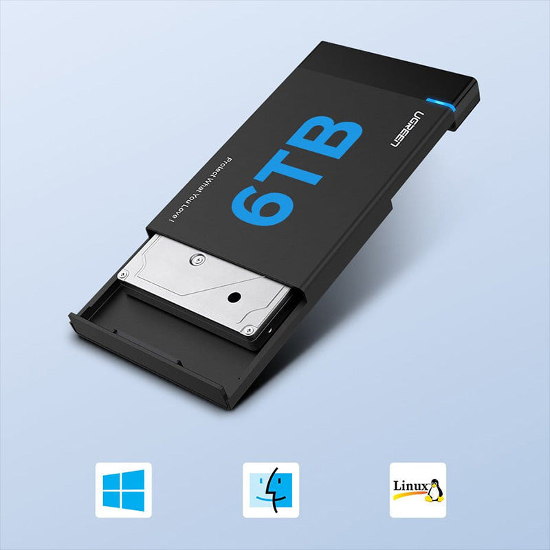 Antriebstasche HDD SSD, Laufwerksgehäuse SATA 2,5'' USB 3.2 Gen 1 (5 Gbps) micro USB SuperSpeed + Kabel 0,5 m, Ugreen, Schwarz