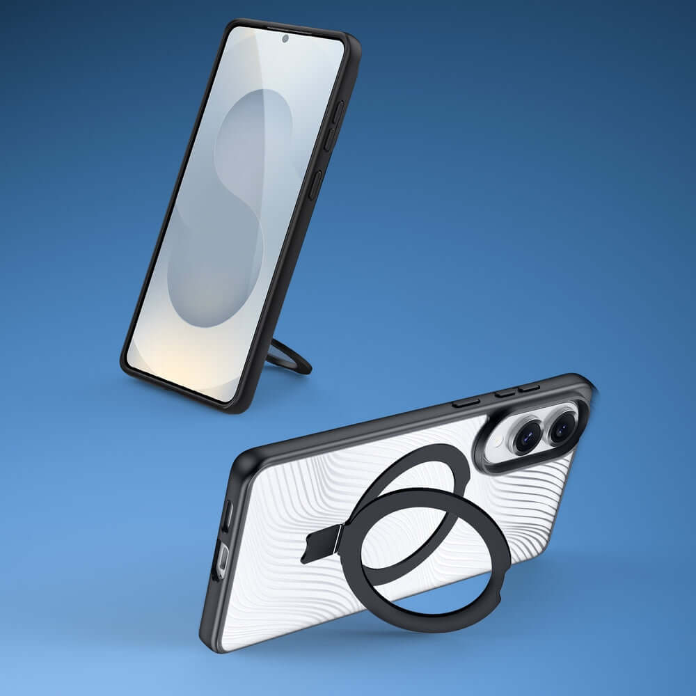 Handyhülle für Galaxy S25 Edge, Dux Ducis Aimo Mag Magnetic Stand, Schwarz