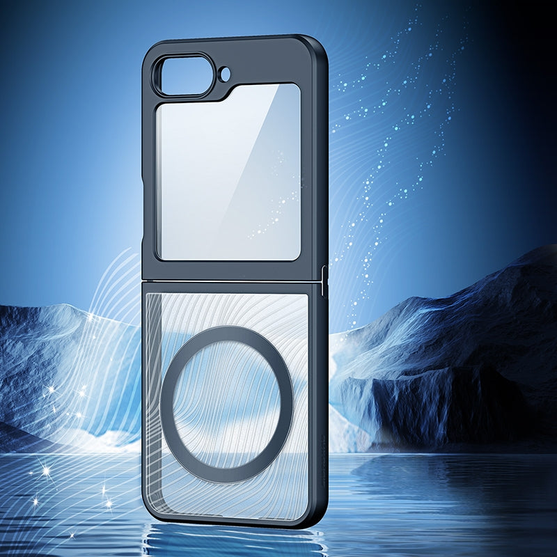 Handyhülle für Samsung Galaxy Z Flip7 FE / Z Flip6, Dux Ducis Aimo Mag, transparent mit schwarzen Rahmen