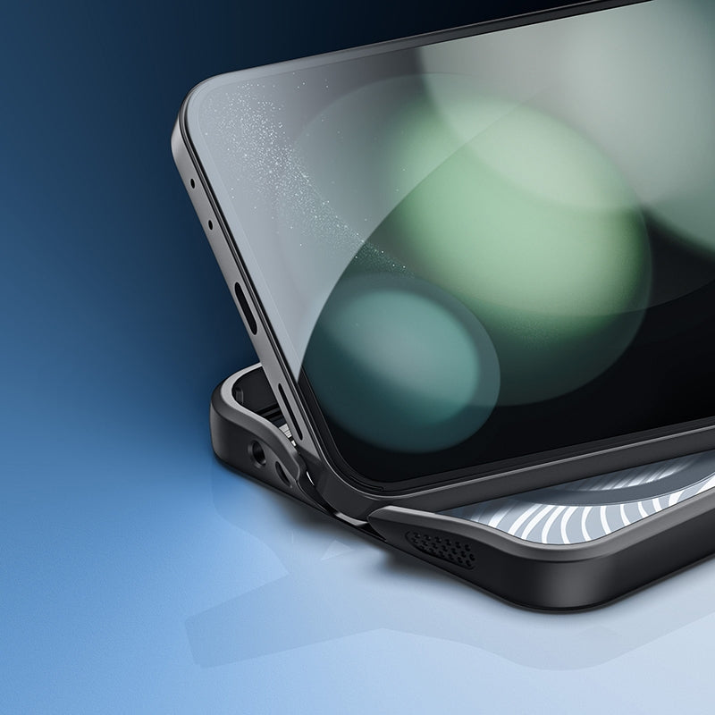 Handyhülle für Samsung Galaxy Z Flip7 FE / Z Flip6, Dux Ducis Aimo Mag, transparent mit schwarzen Rahmen