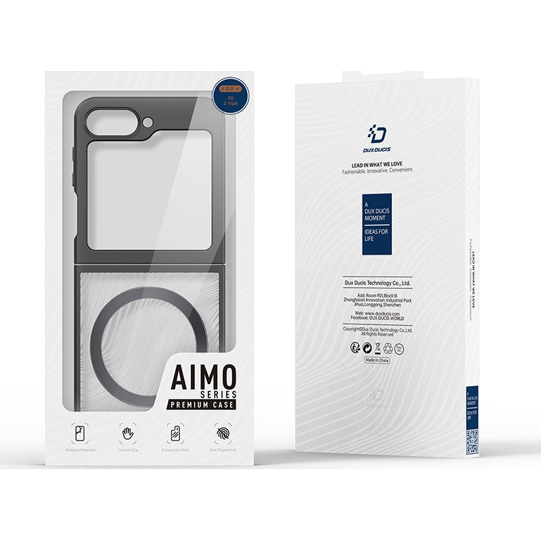 Handyhülle für Samsung Galaxy Z Flip7 FE / Z Flip6, Dux Ducis Aimo Mag, transparent mit schwarzen Rahmen