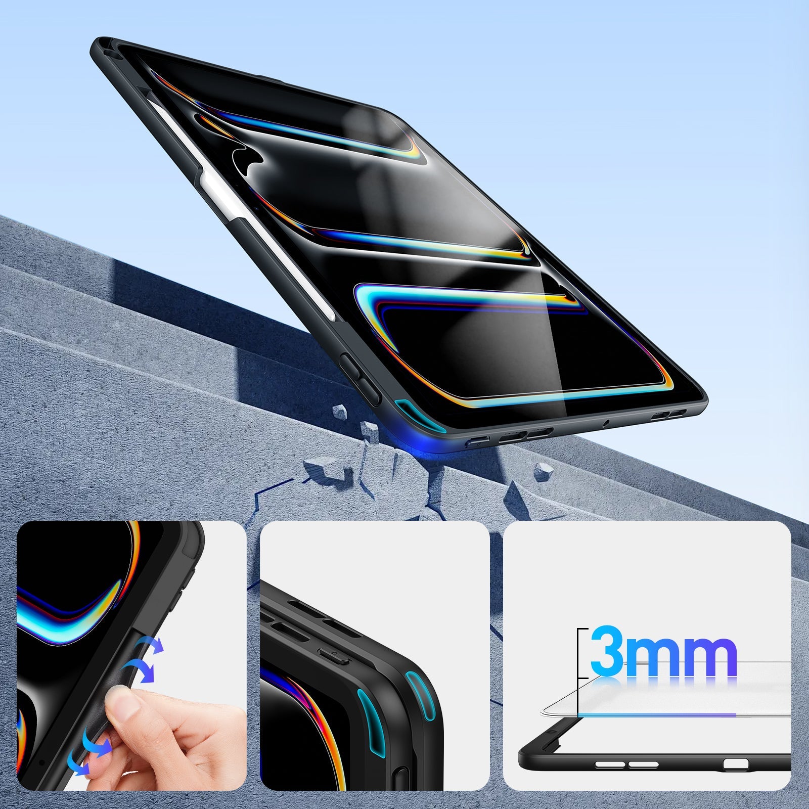 Schutzhülle mit Ständer für iPad Pro 11 M5 2025 / Pro 11" M4 2024, Dux Ducis Axis, Transparent-Schwarz