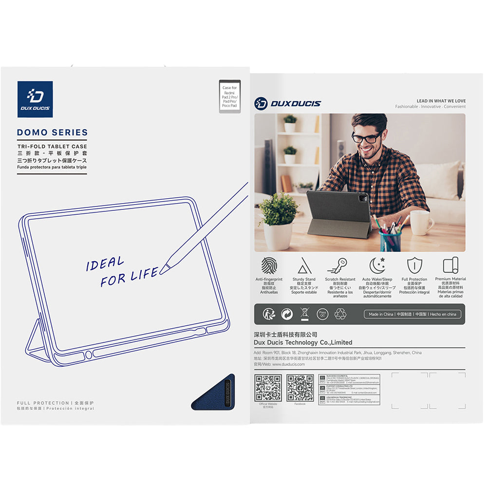 Schutzhülle mit Klappe für Xiaomi Redmi Pad 2 Pro / Pro, POCO Pad, Dux Ducis Domo, Blau