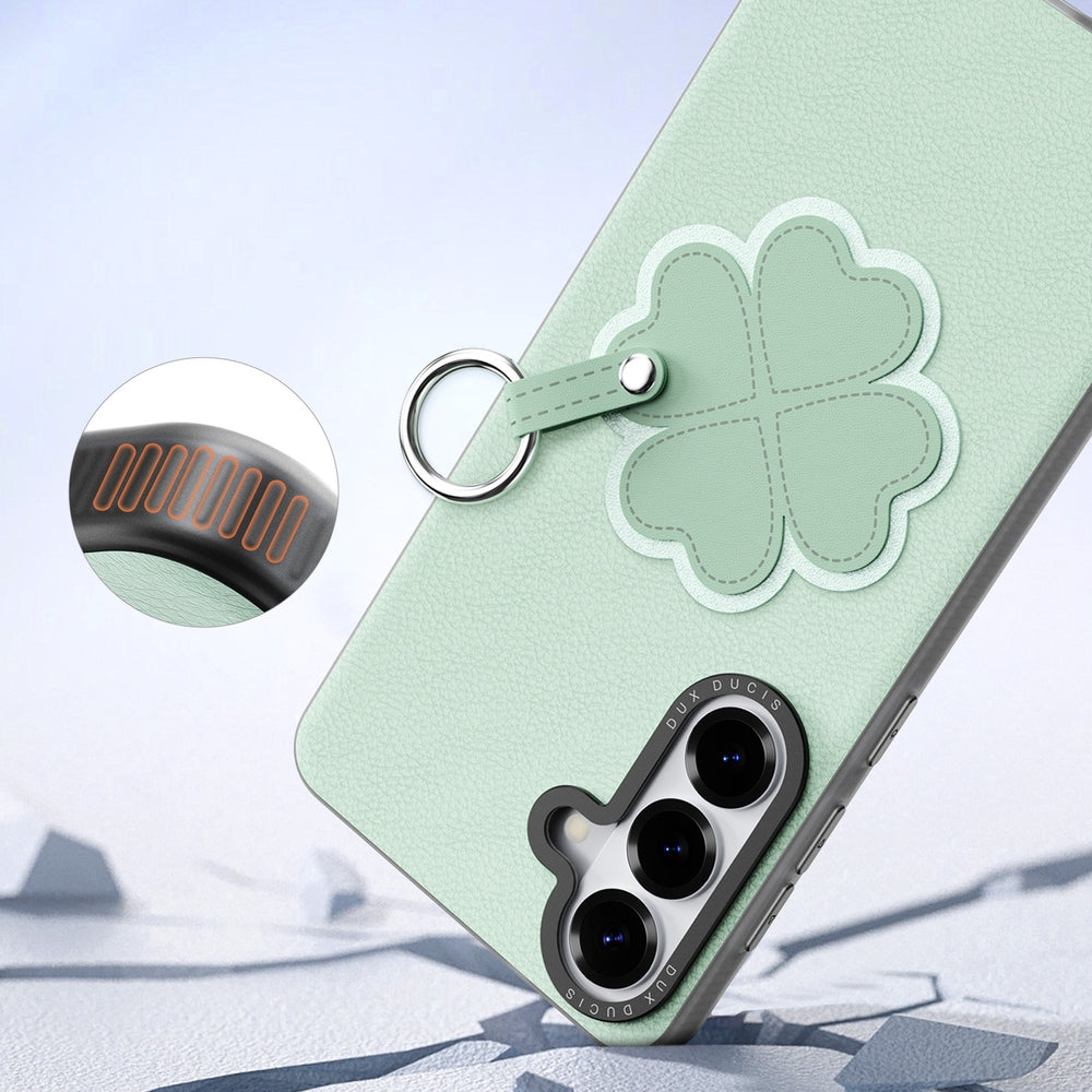 Handyhülle mit Trageband für Galaxy S26, Dux Ducis Luvy, Grün mit Klee
