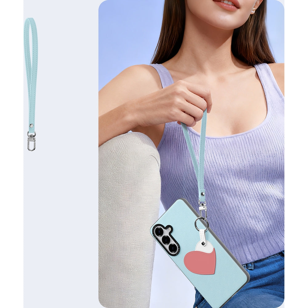 Handyhülle mit Trageband für Galaxy S26 Plus, Dux Ducis Luvy, Blau mit Rosa Herz