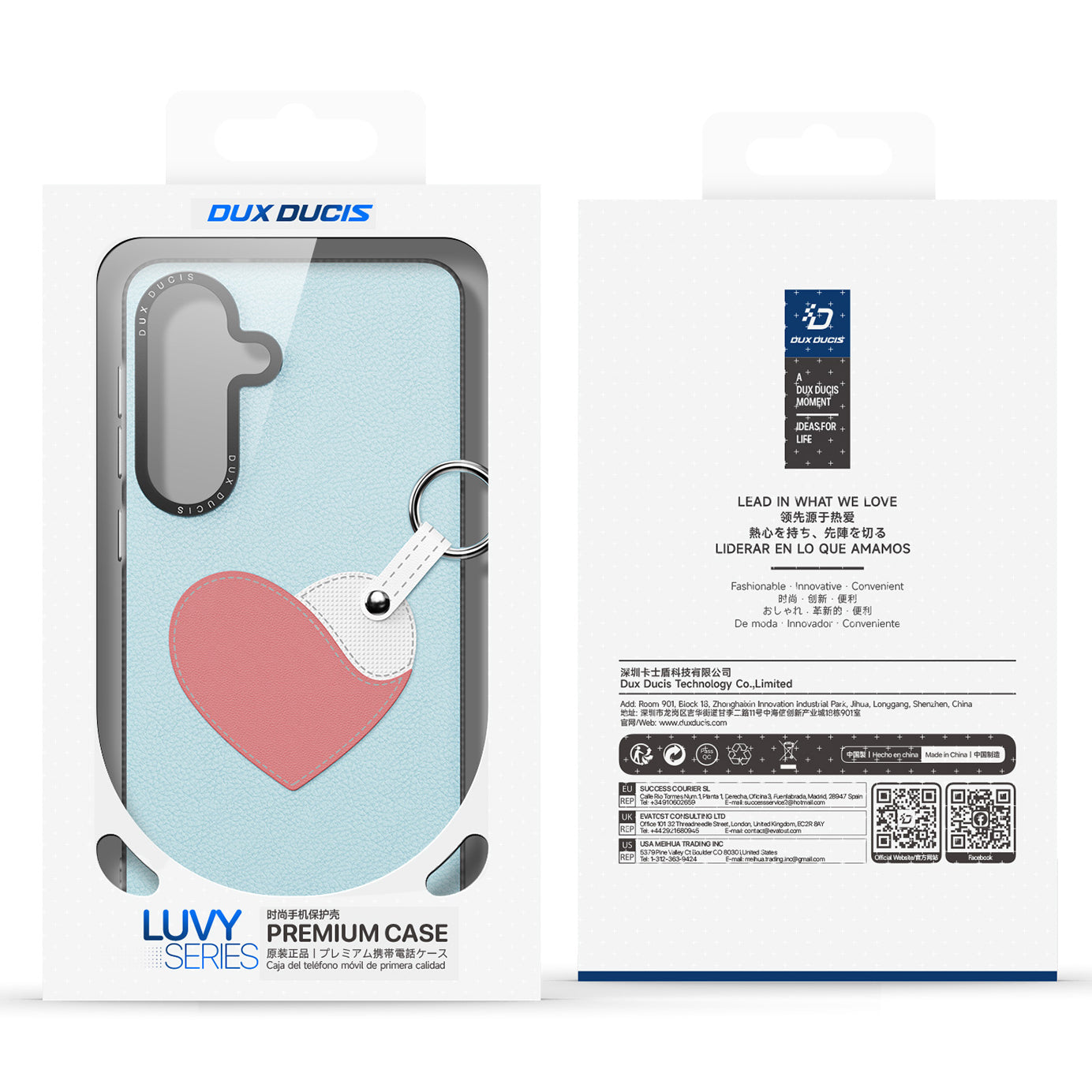 Handyhülle mit Trageband für Galaxy S26 Plus, Dux Ducis Luvy, Blau mit Rosa Herz