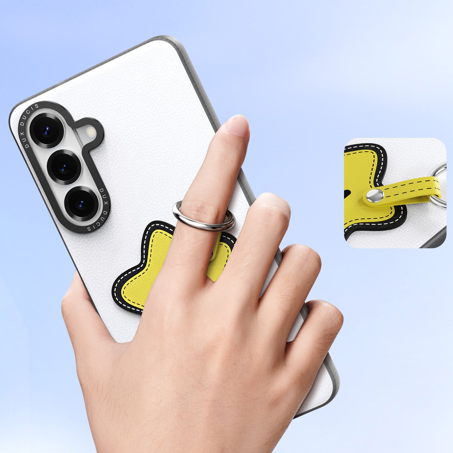 Handyhülle mit Trageband für Galaxy S26 Plus, Dux Ducis Luvy, Weiß mit gelbem Stern