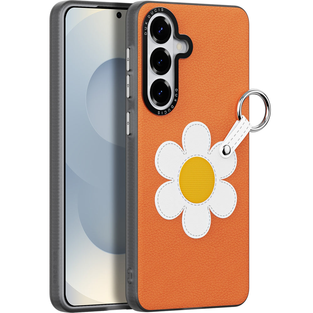 Handyhülle mit Trageband für Galaxy S26 Plus, Dux Ducis Luvy, Orange mit Gänseblümchen