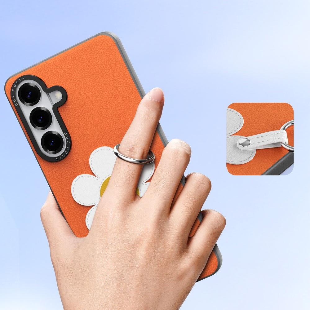 Handyhülle mit Trageband für Galaxy S26 Plus, Dux Ducis Luvy, Orange mit Gänseblümchen