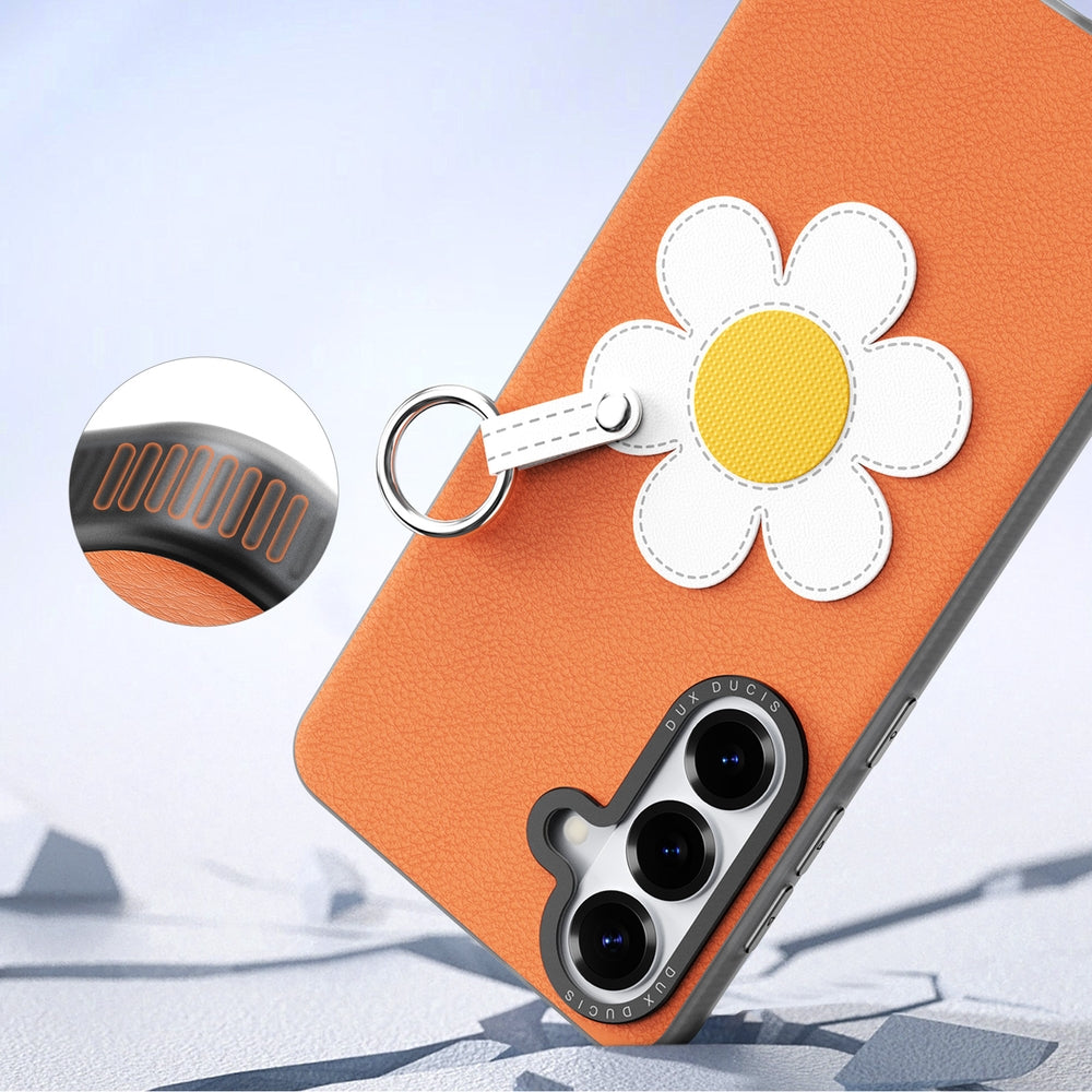 Handyhülle mit Trageband für Galaxy S26 Plus, Dux Ducis Luvy, Orange mit Gänseblümchen