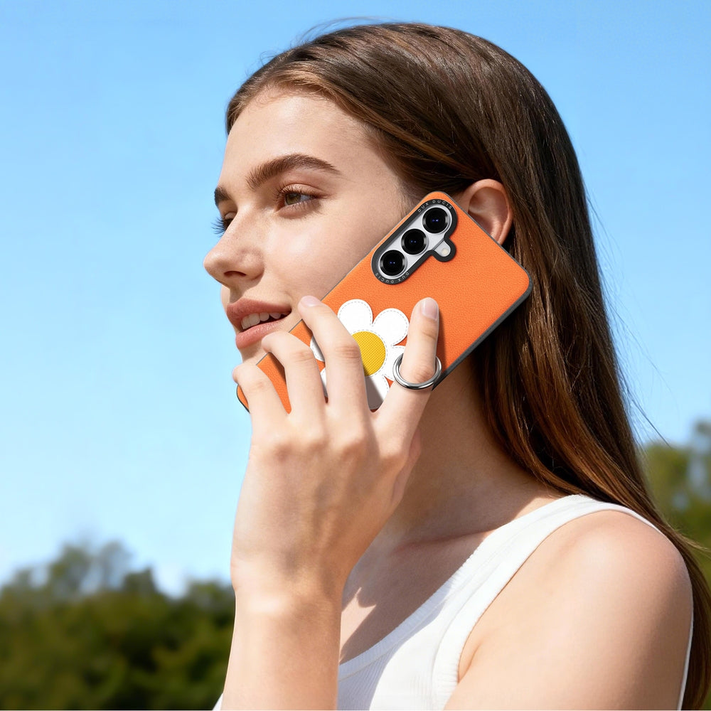 Handyhülle mit Trageband für Galaxy S26 Plus, Dux Ducis Luvy, Orange mit Gänseblümchen