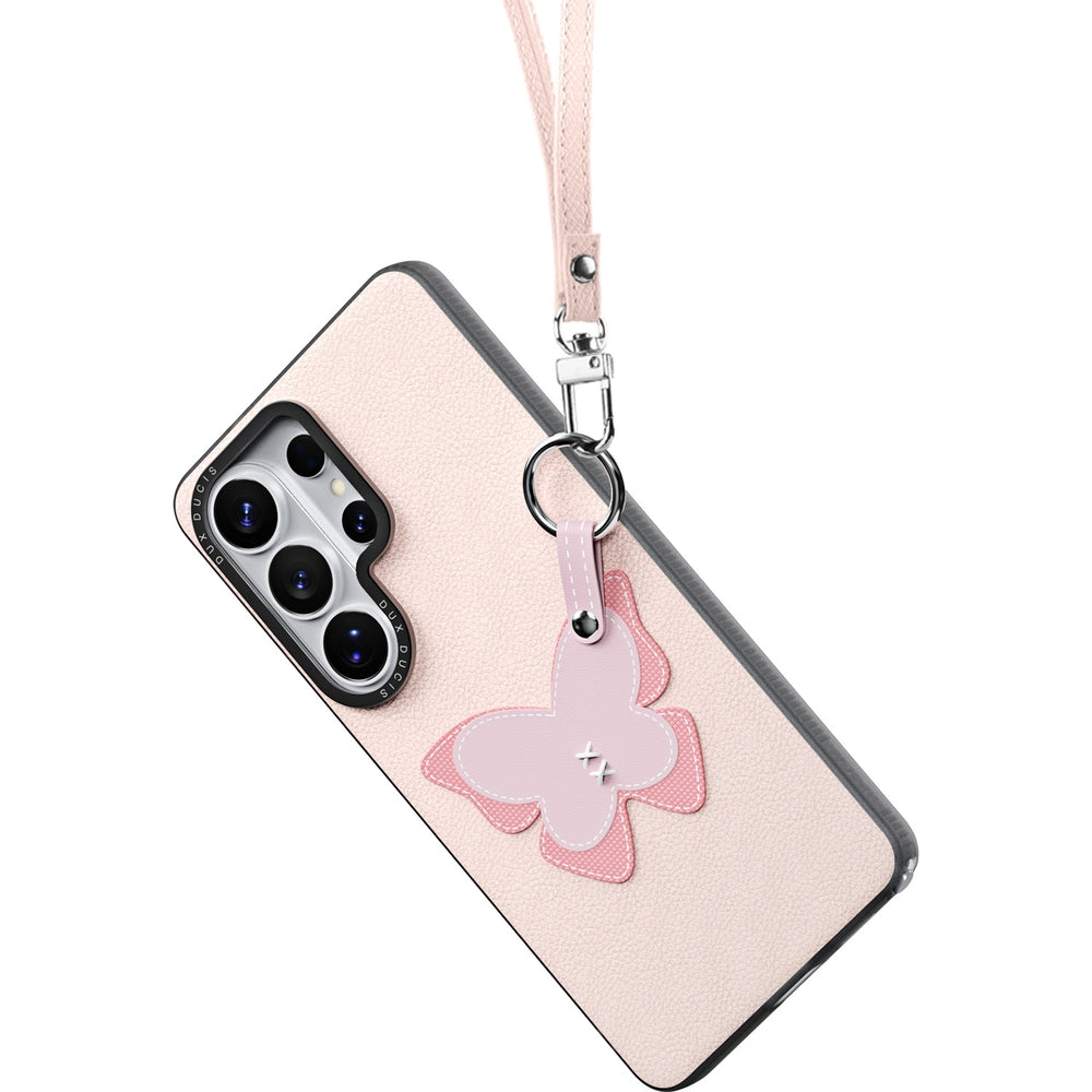 Handyhülle mit Trageband für Galaxy S26 Ultra, Dux Ducis Luvy, Rosa mit Schmetterling