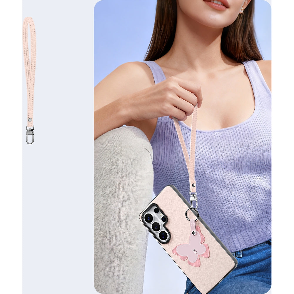 Handyhülle mit Trageband für Galaxy S26 Ultra, Dux Ducis Luvy, Rosa mit Schmetterling