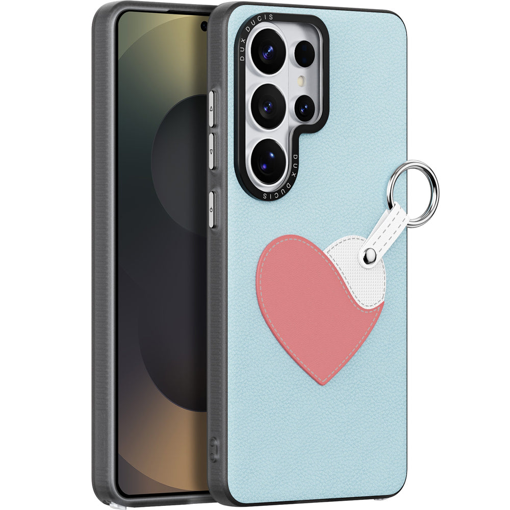 Handyhülle mit Trageband für Galaxy S26 Ultra, Dux Ducis Luvy, Blau mit Rosa Herz