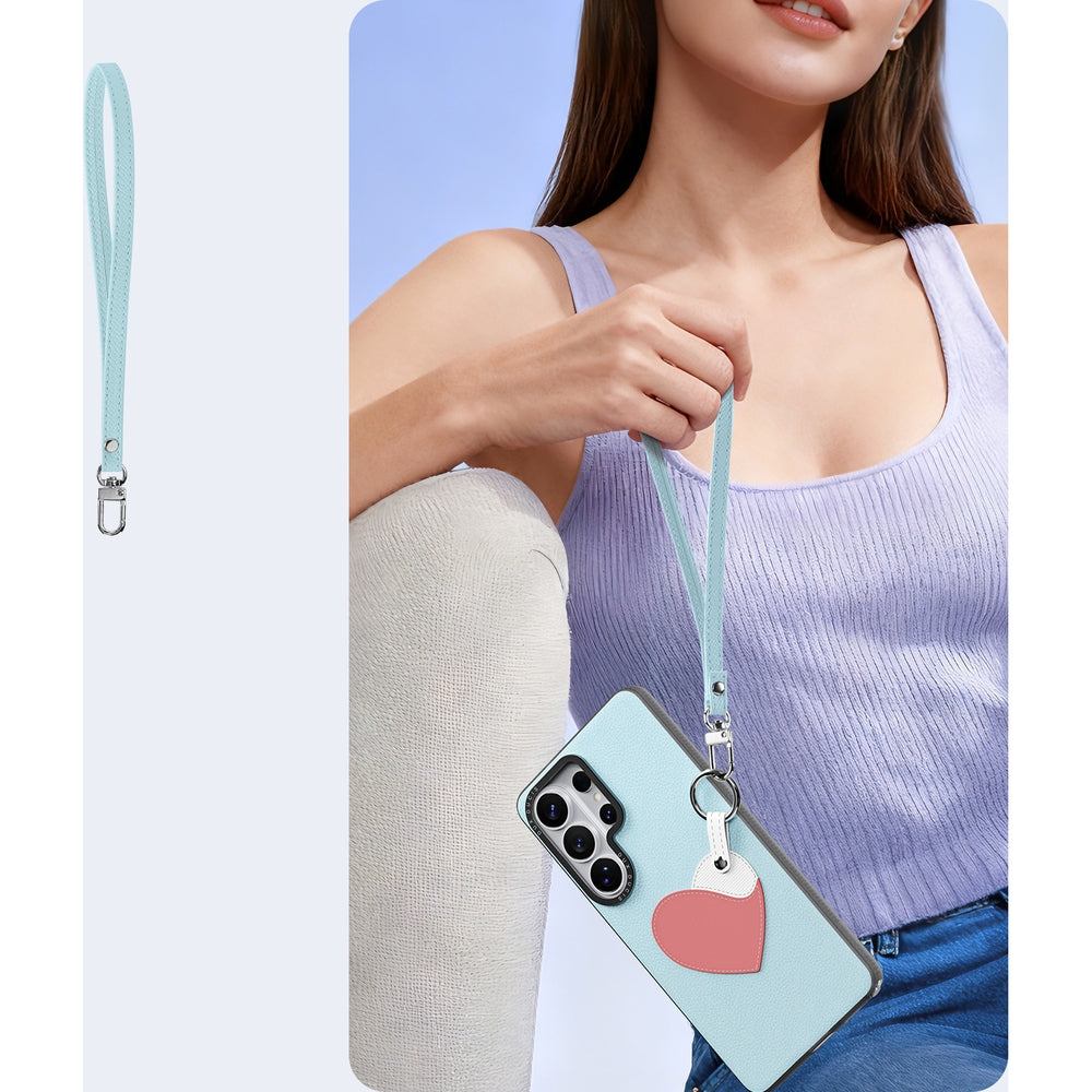 Handyhülle mit Trageband für Galaxy S26 Ultra, Dux Ducis Luvy, Blau mit Rosa Herz