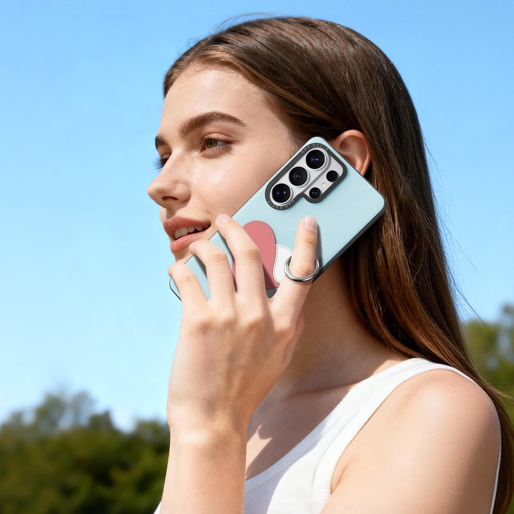 Handyhülle mit Trageband für Galaxy S26 Ultra, Dux Ducis Luvy, Blau mit Rosa Herz