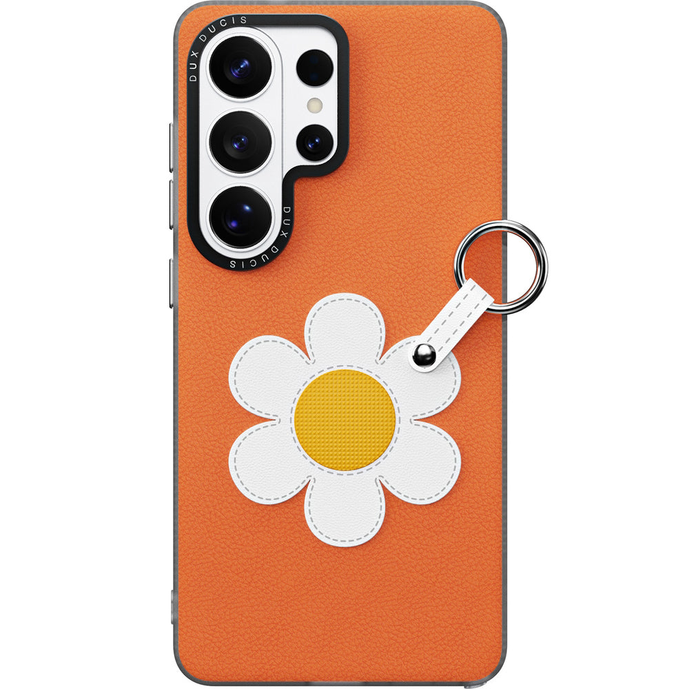 Handyhülle mit Trageband für Galaxy S26 Ultra, Dux Ducis Luvy, Orange mit Gänseblümchen