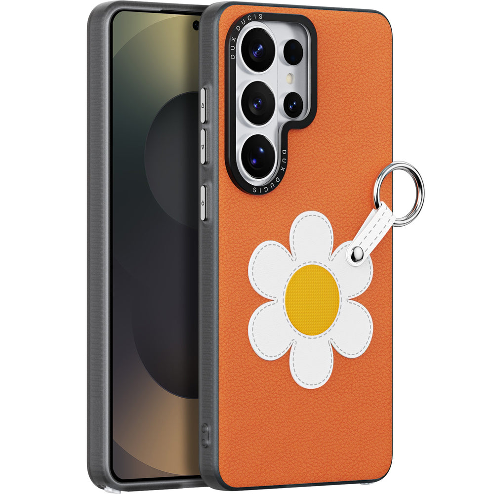 Handyhülle mit Trageband für Galaxy S26 Ultra, Dux Ducis Luvy, Orange mit Gänseblümchen