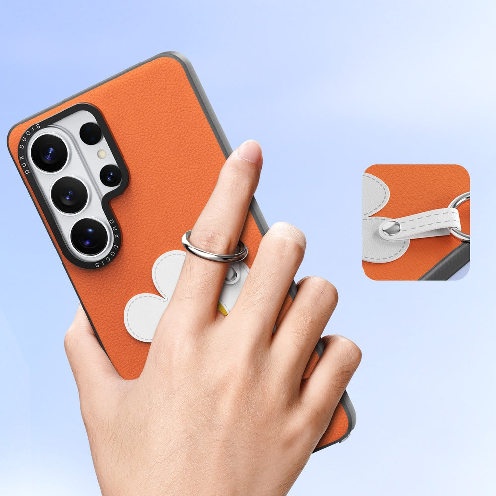 Handyhülle mit Trageband für Galaxy S26 Ultra, Dux Ducis Luvy, Orange mit Gänseblümchen