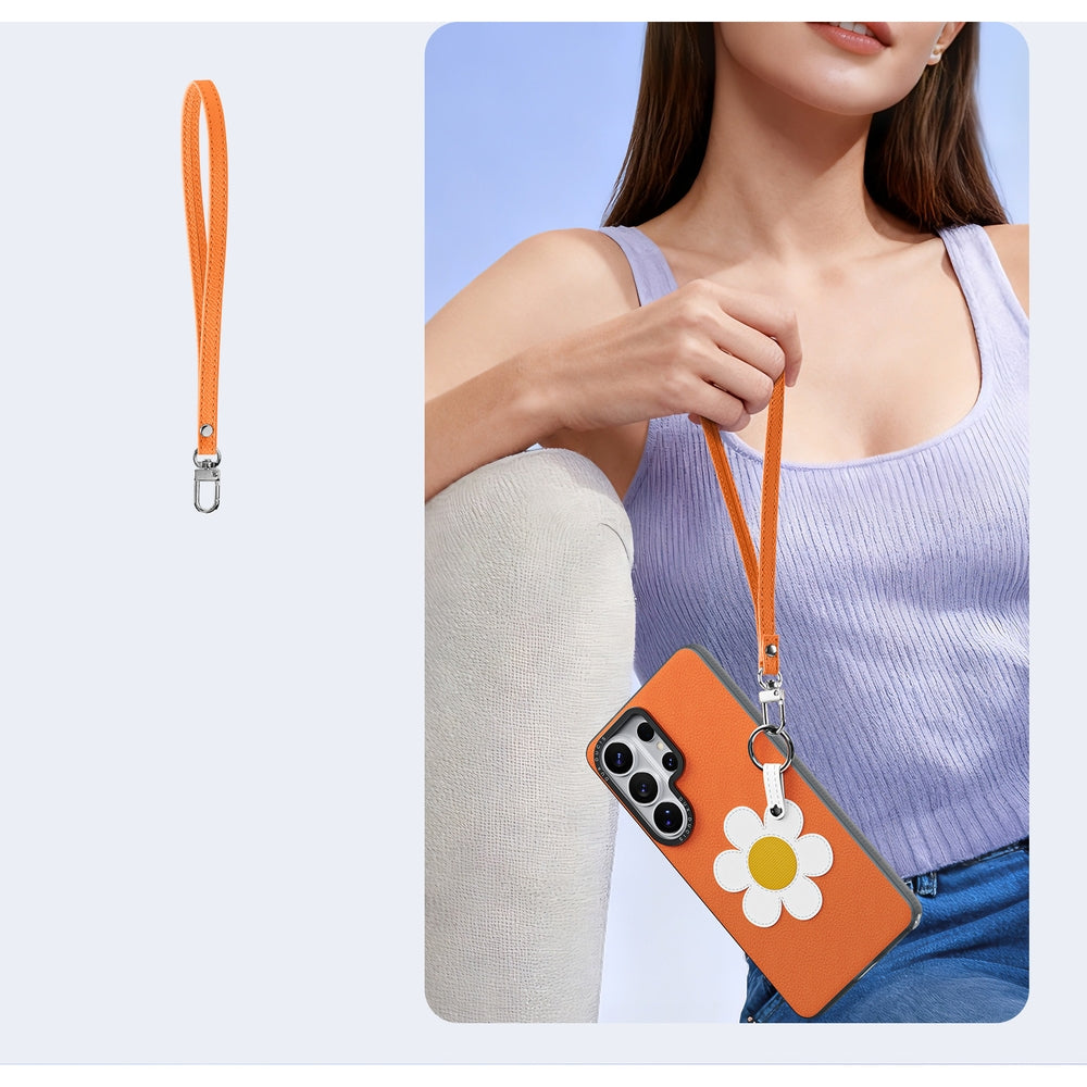 Handyhülle mit Trageband für Galaxy S26 Ultra, Dux Ducis Luvy, Orange mit Gänseblümchen
