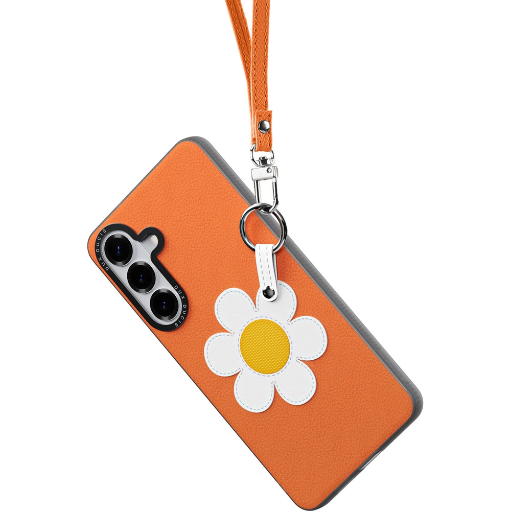 Handyhülle mit Trageband für Galaxy S26, Dux Ducis Luvy, Orange mit Gänseblümchen
