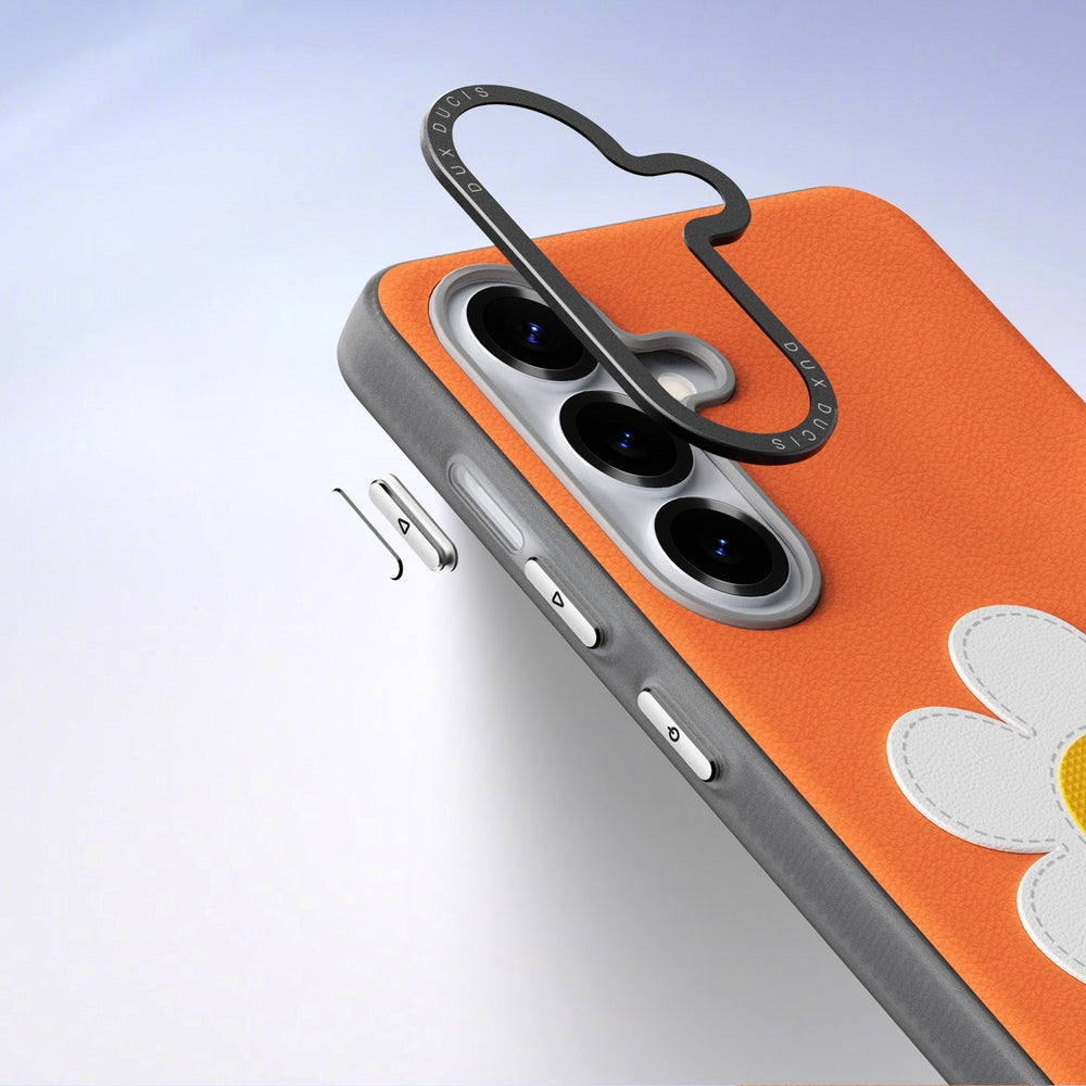 Handyhülle mit Trageband für Galaxy S26, Dux Ducis Luvy, Orange mit Gänseblümchen