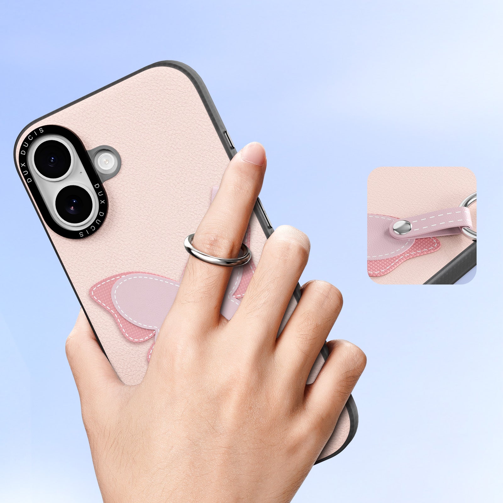 Handyhülle mit Trageband für iPhone 17, Dux Ducis Luvy, Rosa mit Schmetterling