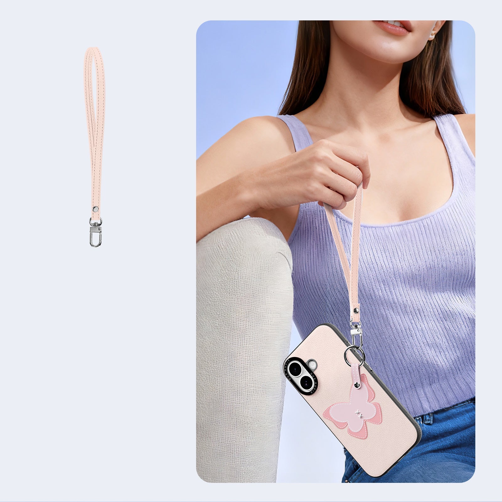 Handyhülle mit Trageband für iPhone 17, Dux Ducis Luvy, Rosa mit Schmetterling
