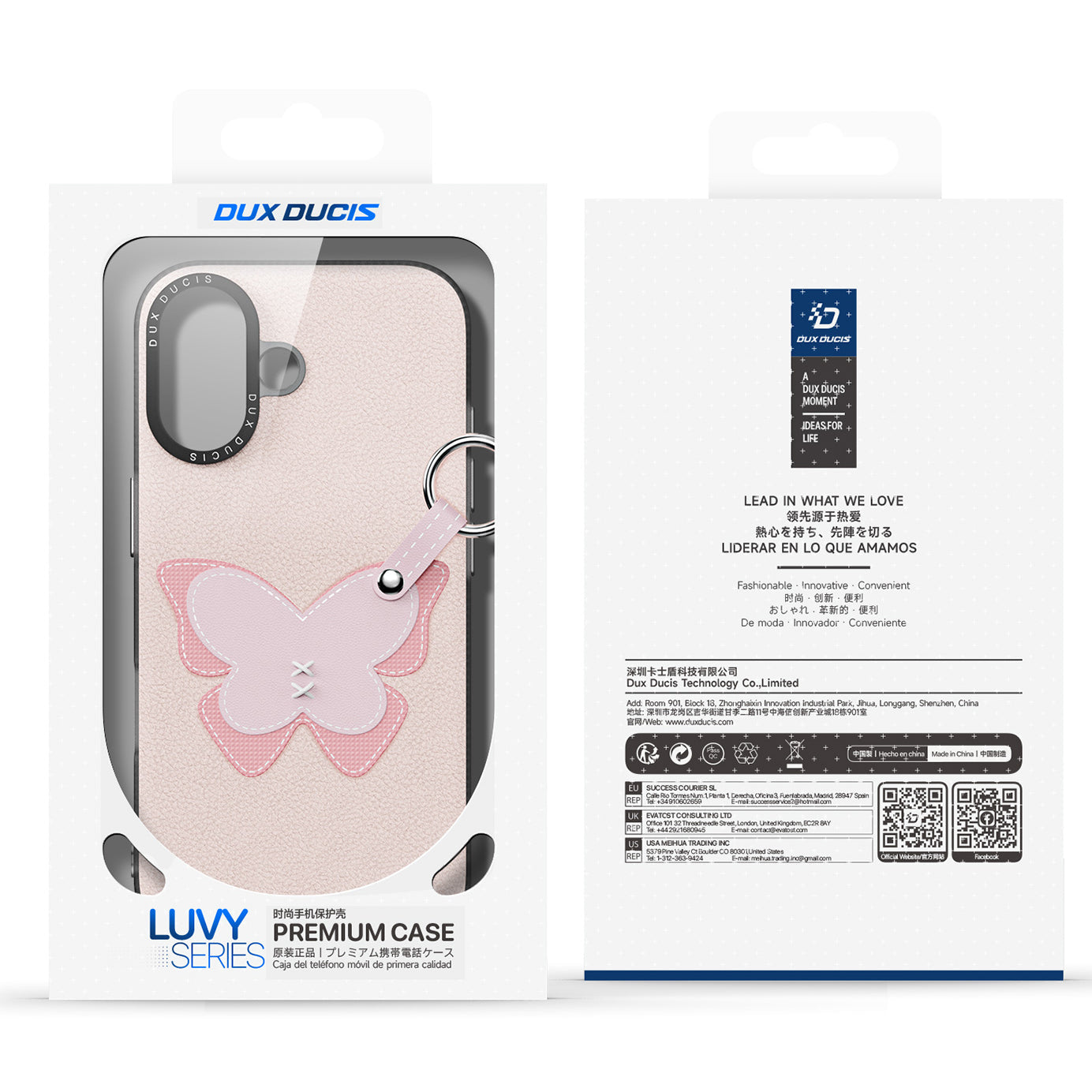Handyhülle mit Trageband für iPhone 17, Dux Ducis Luvy, Rosa mit Schmetterling