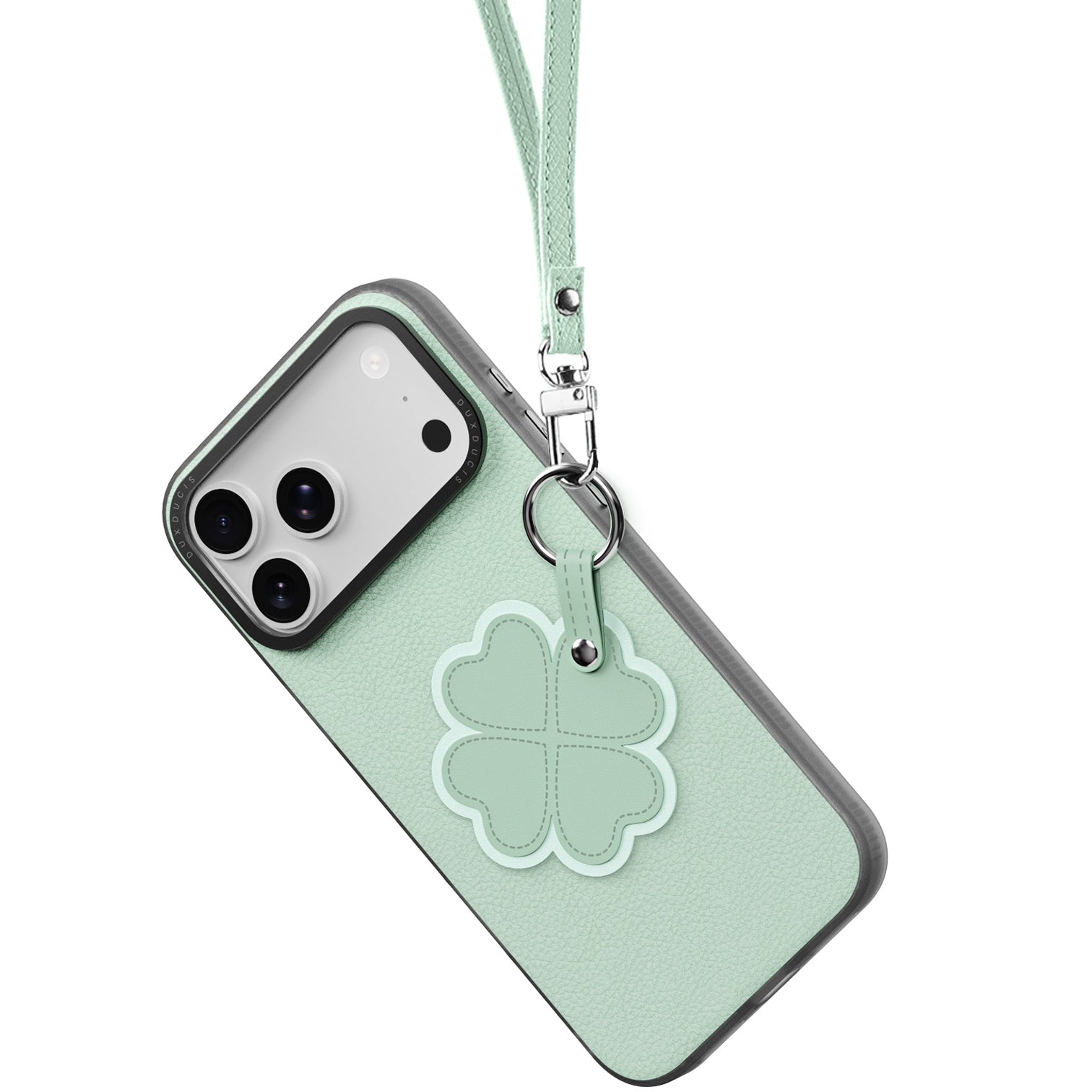 Handyhülle mit Trageband für iPhone 17 Pro, Dux Ducis Luvy, Grün mit Klee