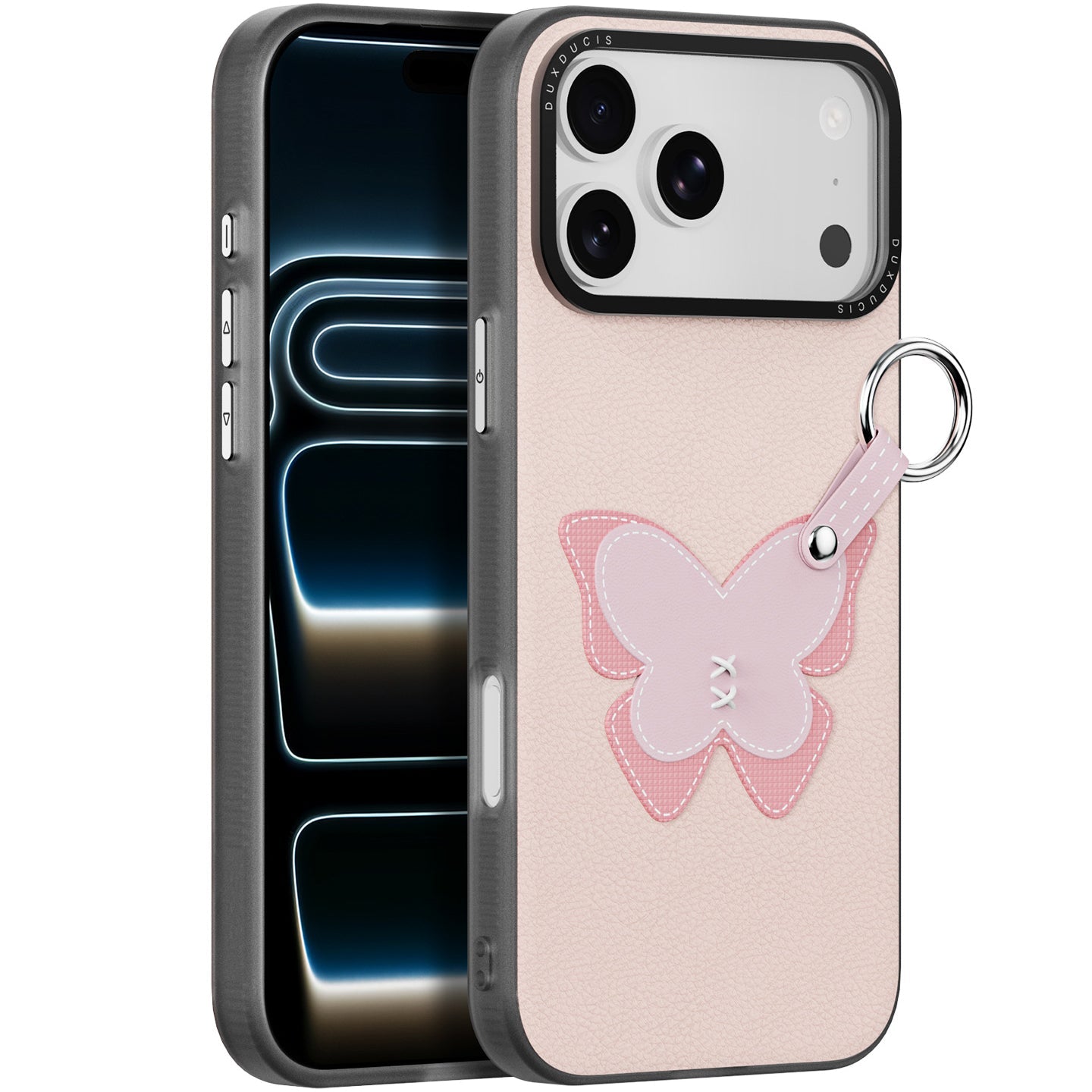 Handyhülle mit Trageband für iPhone 17 Pro, Dux Ducis Luvy, Rosa mit Schmetterling