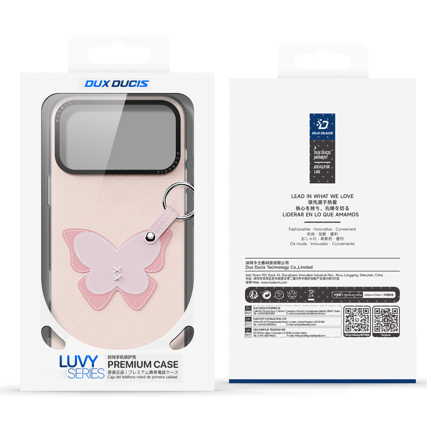 Handyhülle mit Trageband für iPhone 17 Pro, Dux Ducis Luvy, Rosa mit Schmetterling