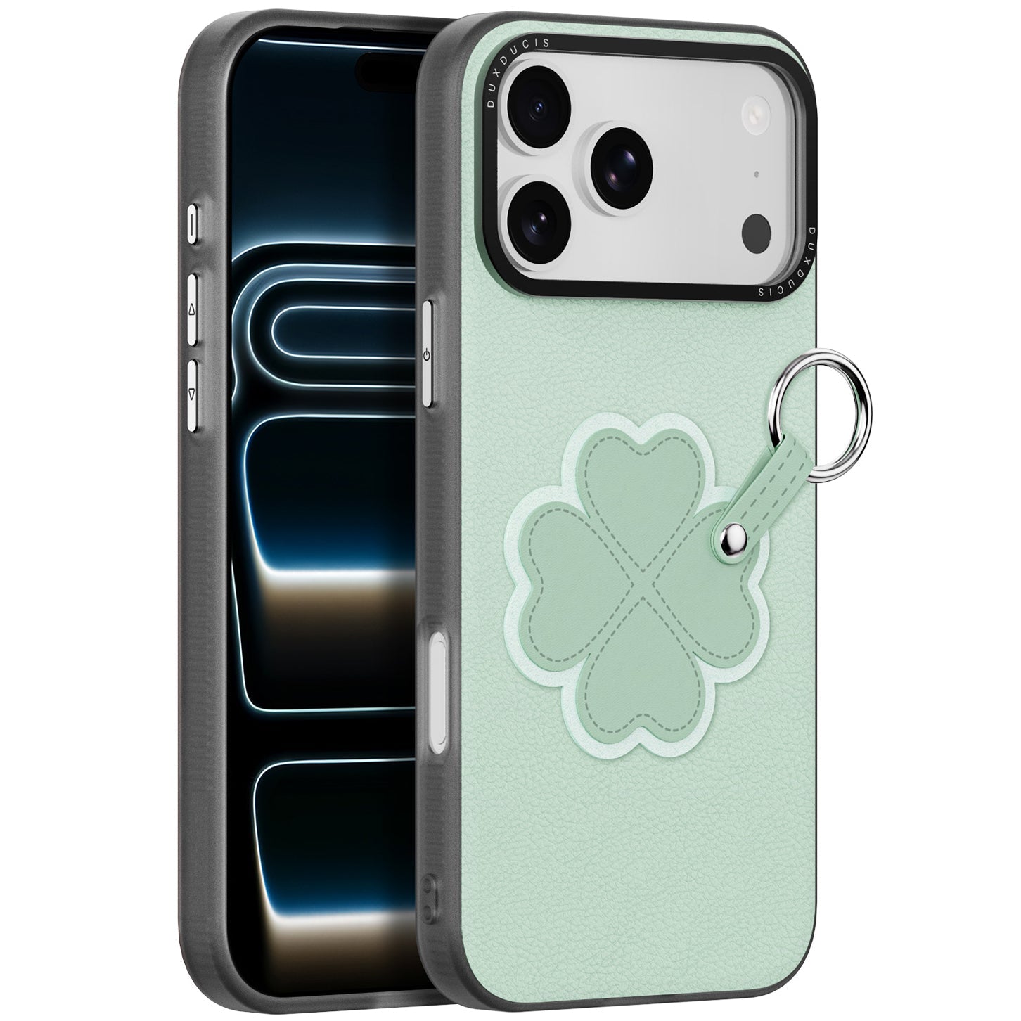 Handyhülle mit Trageband für iPhone 17 Pro Max, Dux Ducis Luvy, Grün mit Klee