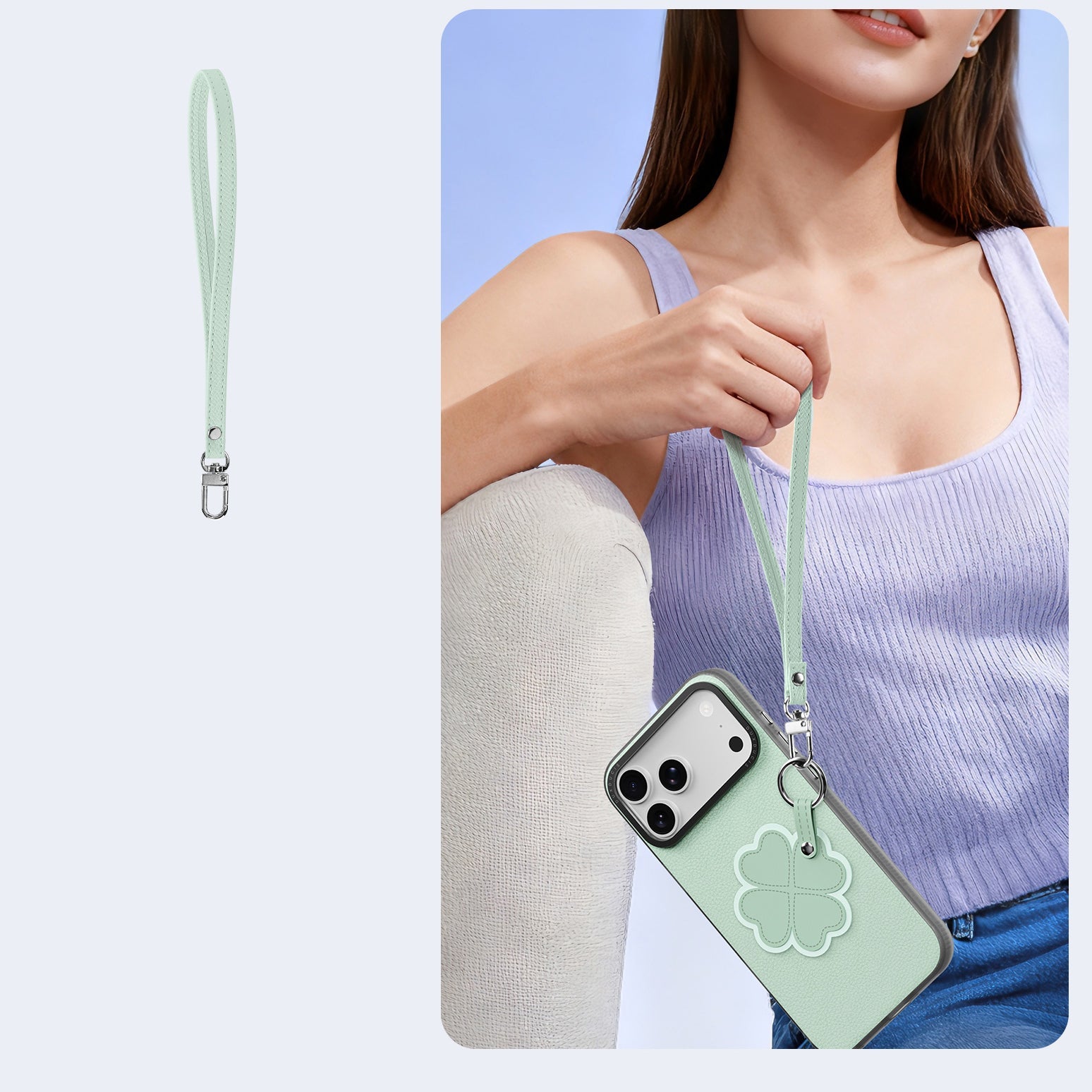Handyhülle mit Trageband für iPhone 17 Pro Max, Dux Ducis Luvy, Grün mit Klee