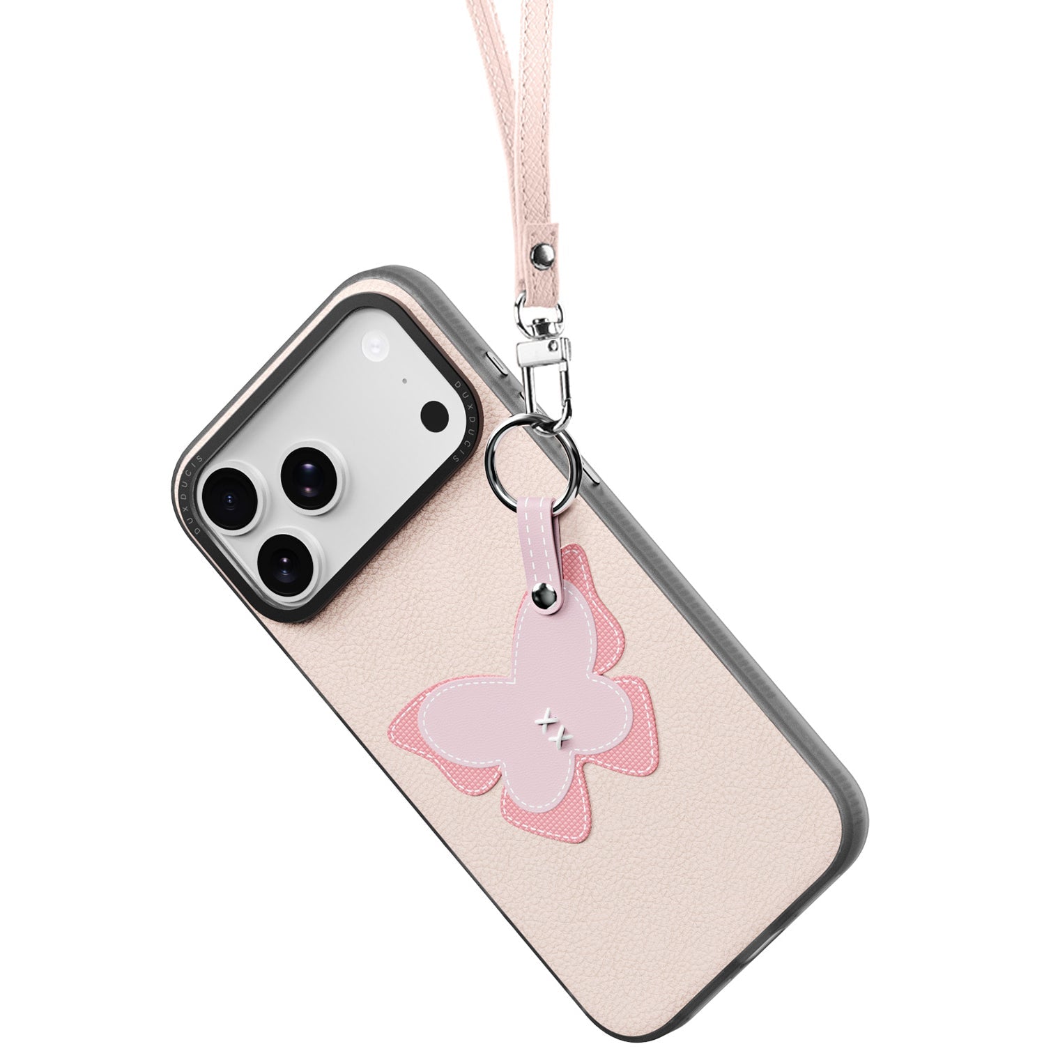 Handyhülle mit Trageband für iPhone 17 Pro Max, Dux Ducis Luvy, Rosa mit Schmetterling