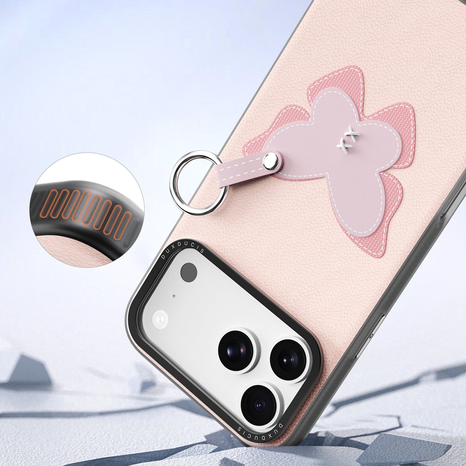 Handyhülle mit Trageband für iPhone 17 Pro Max, Dux Ducis Luvy, Rosa mit Schmetterling