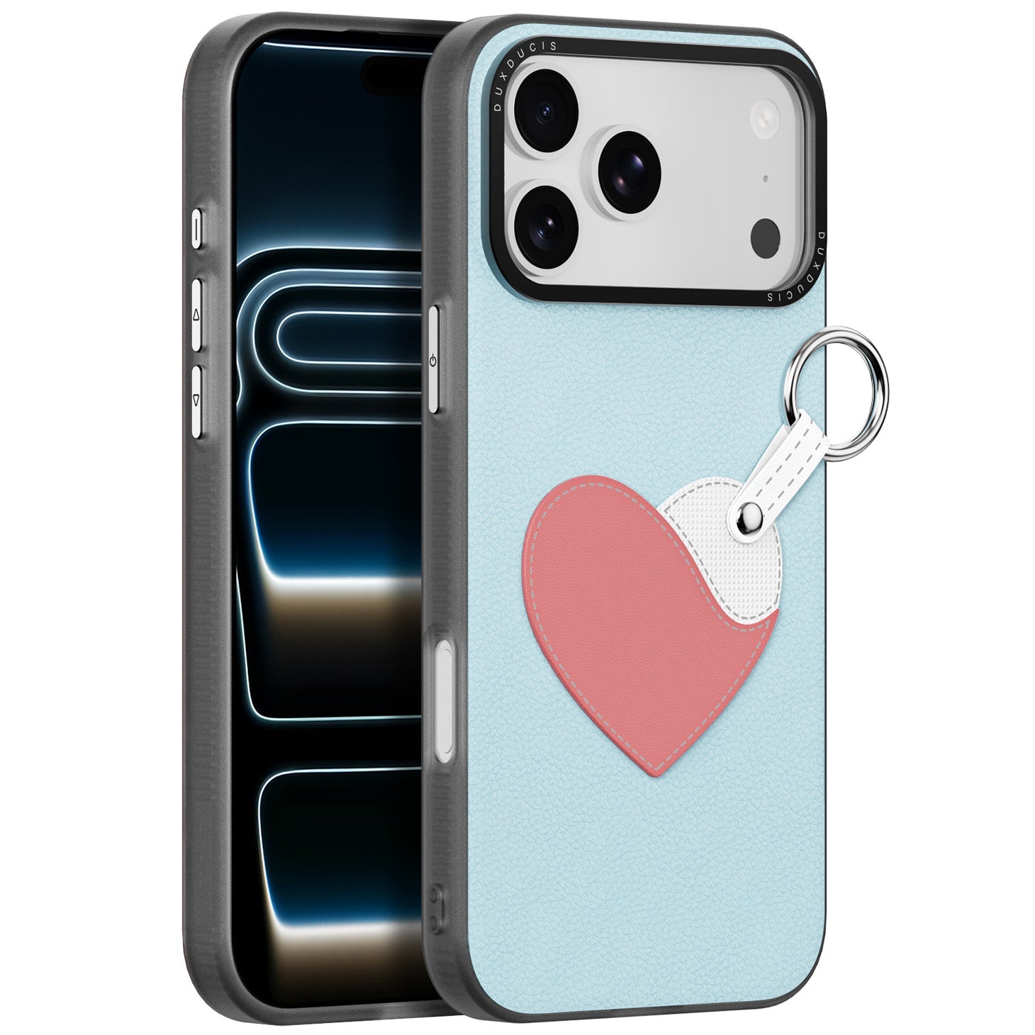 Handyhülle mit Trageband für iPhone 17 Pro Max, Dux Ducis Luvy, Blau mit Rosa Herz