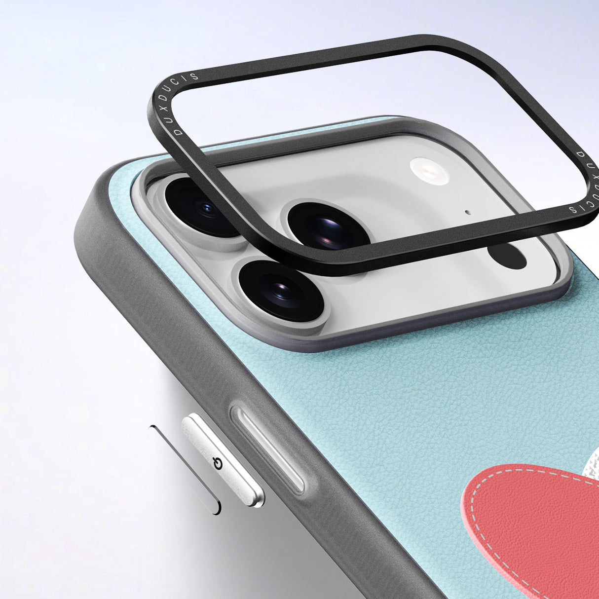 Handyhülle mit Trageband für iPhone 17 Pro Max, Dux Ducis Luvy, Blau mit Rosa Herz