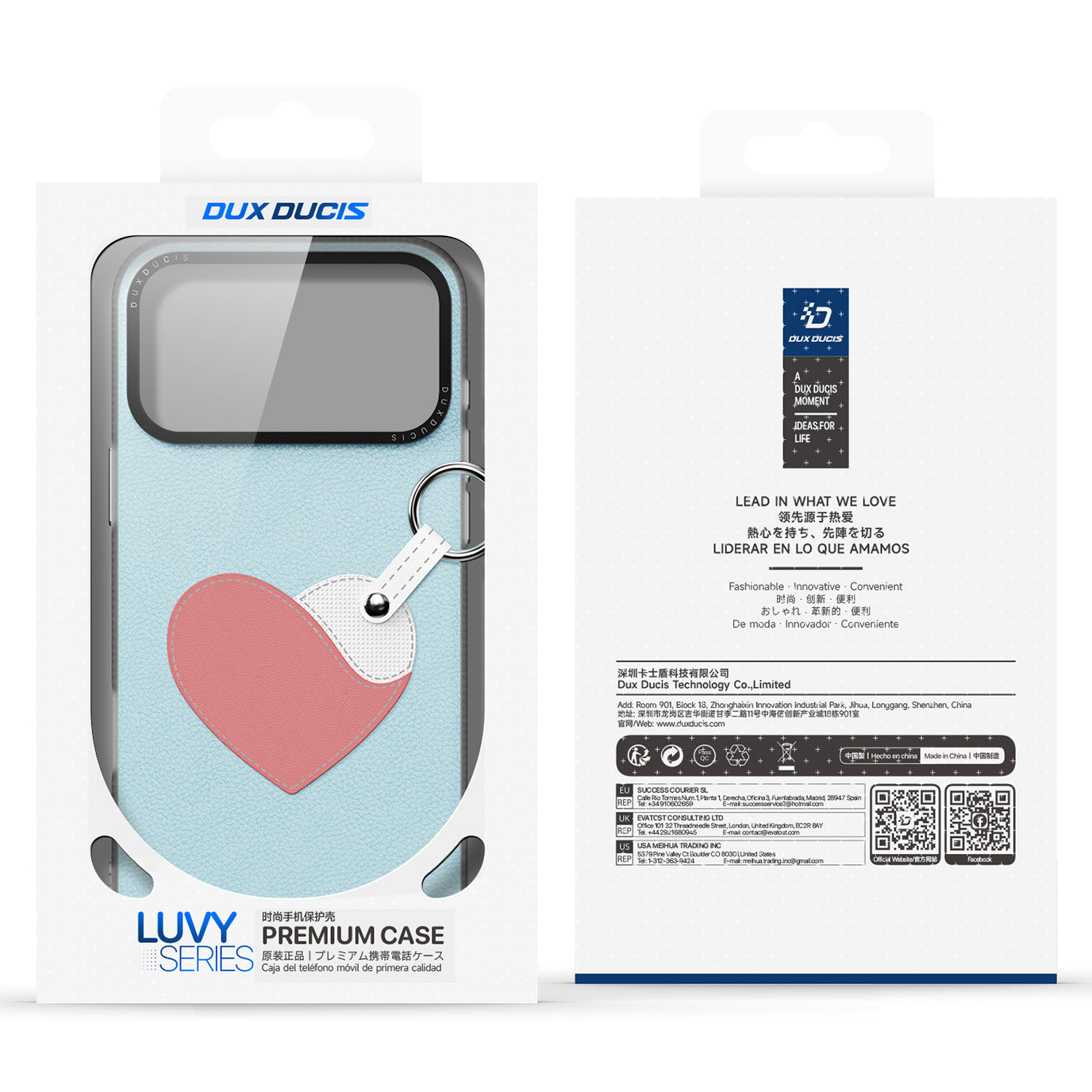 Handyhülle mit Trageband für iPhone 17 Pro Max, Dux Ducis Luvy, Blau mit Rosa Herz
