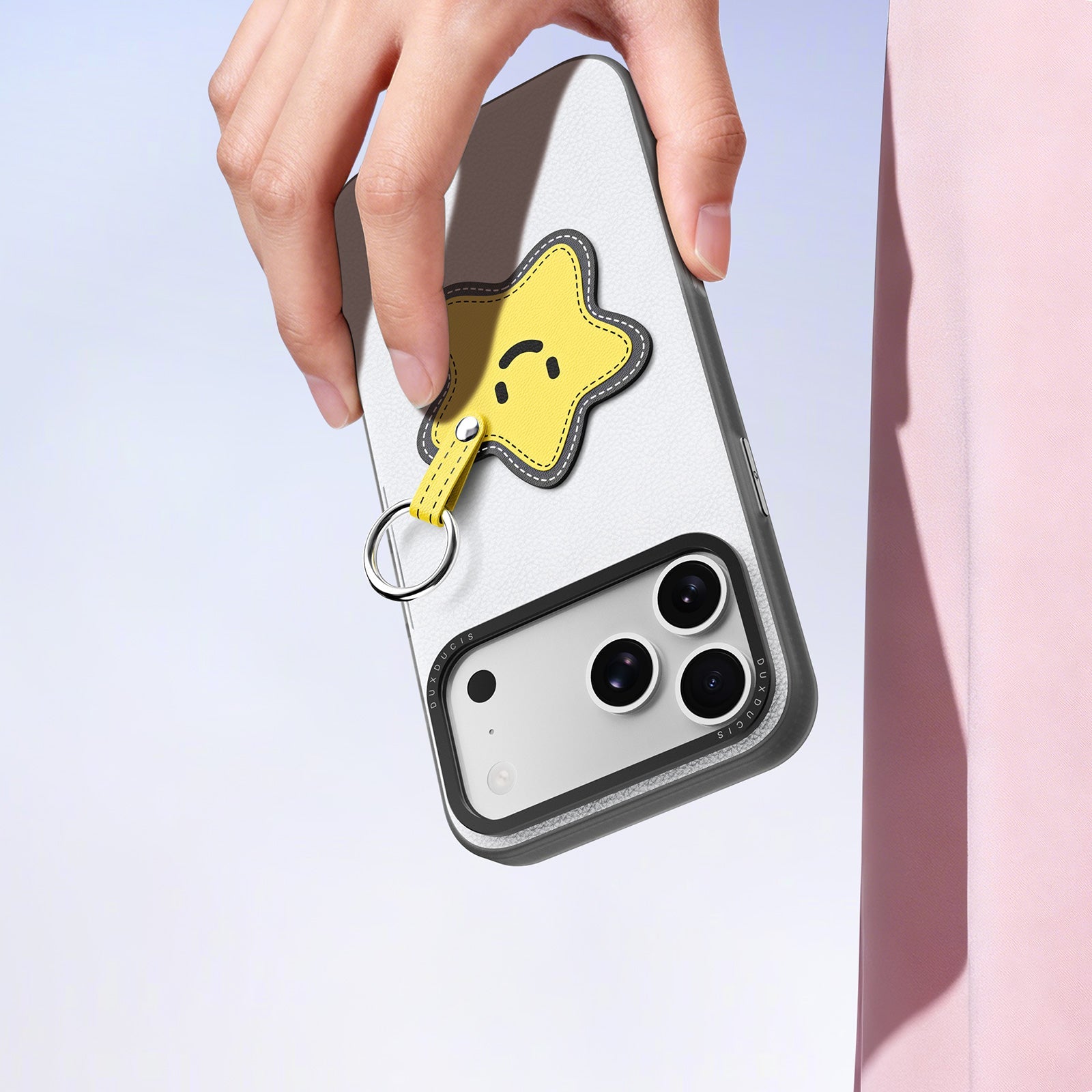 Handyhülle mit Trageband für iPhone 17 Pro Max, Dux Ducis Luvy, Weiß mit gelbem Stern
