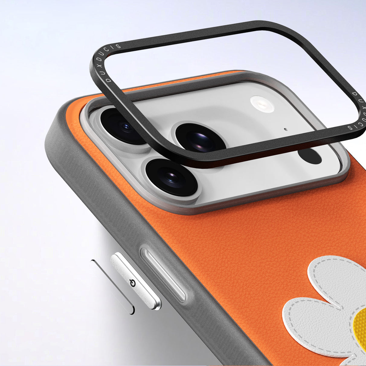 Handyhülle mit Trageband für iPhone 17 Pro Max, Dux Ducis Luvy, Orange mit Gänseblümchen
