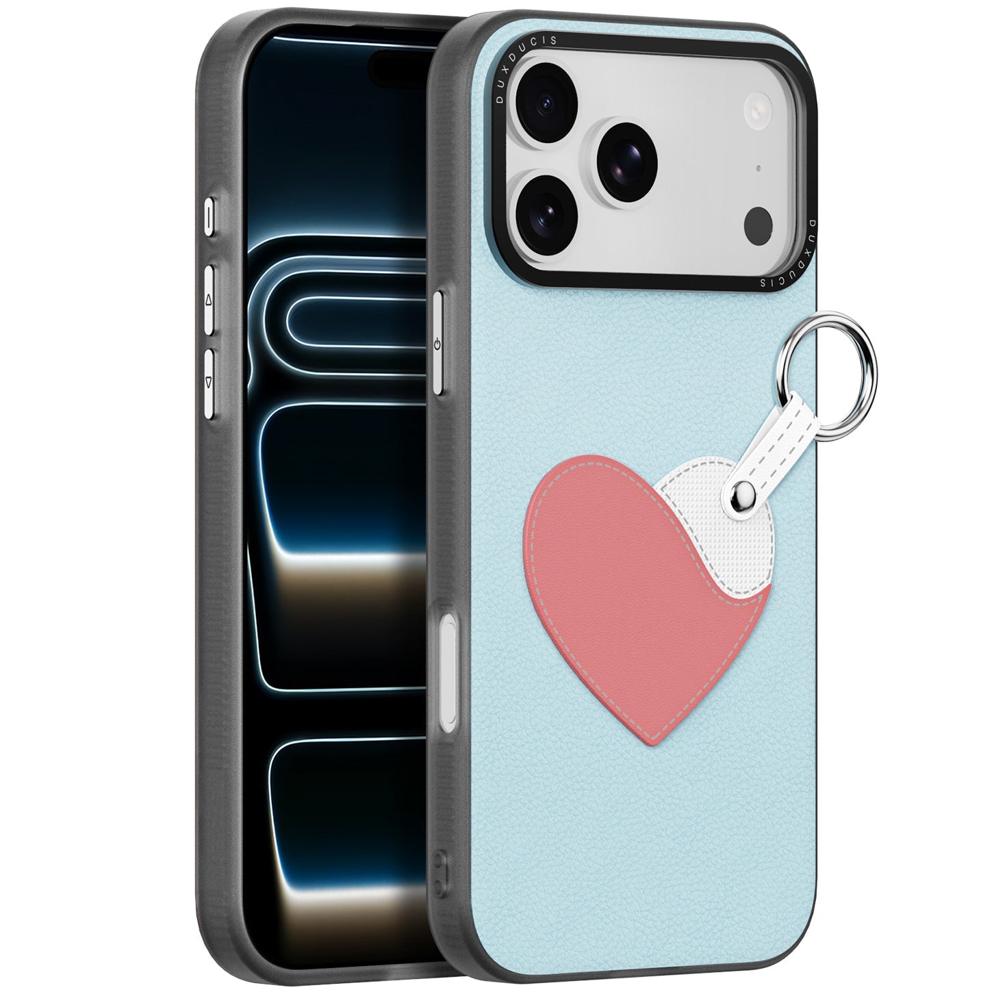 Handyhülle mit Trageband für iPhone 17 Pro, Dux Ducis Luvy, Blau mit Rosa Herz