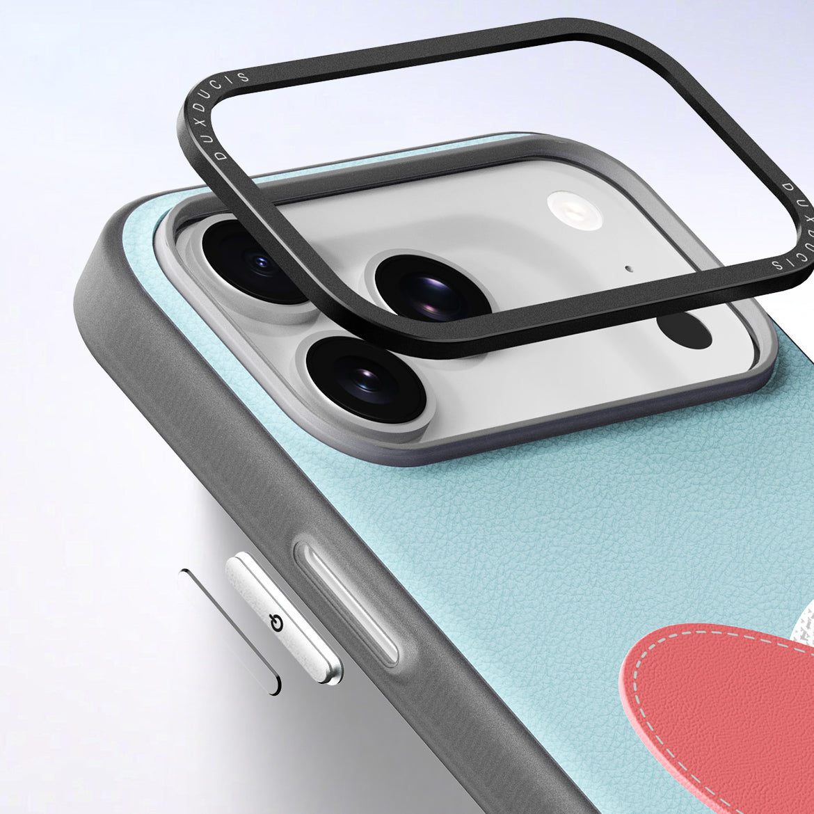 Handyhülle mit Trageband für iPhone 17 Pro, Dux Ducis Luvy, Blau mit Rosa Herz