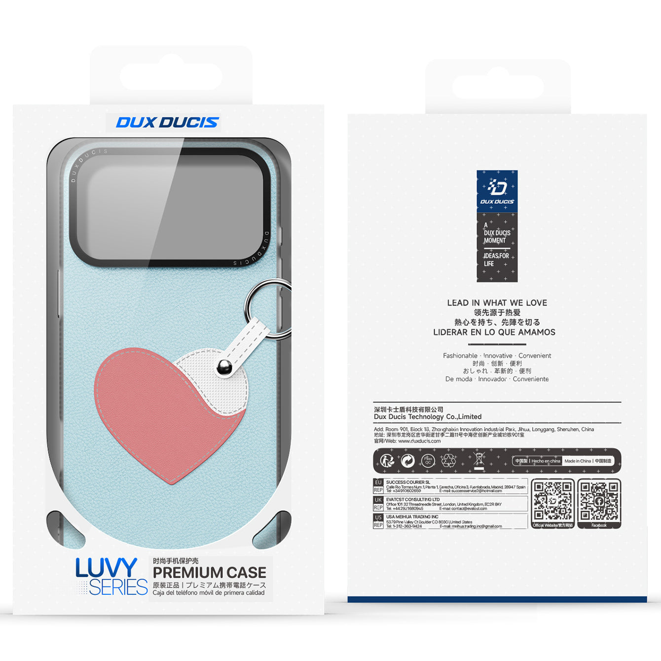 Handyhülle mit Trageband für iPhone 17 Pro, Dux Ducis Luvy, Blau mit Rosa Herz