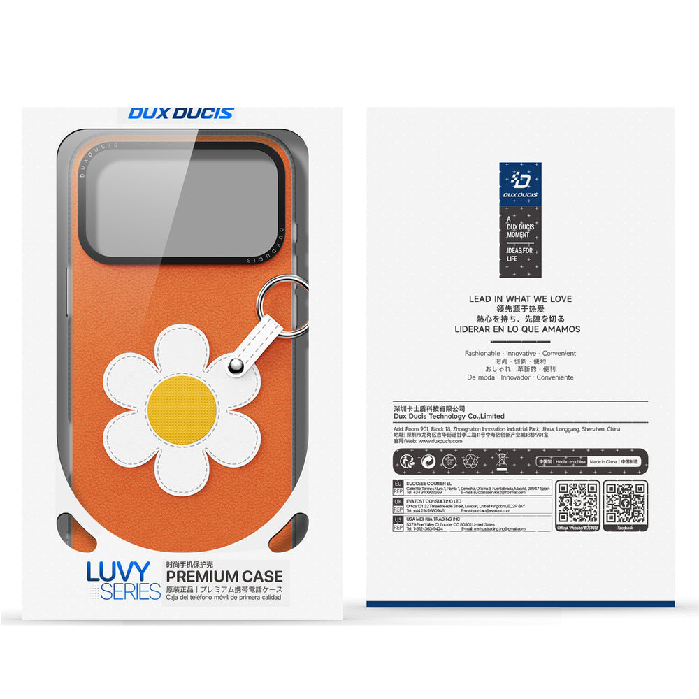 Handyhülle mit Trageband für iPhone 17 Pro, Dux Ducis Luvy, Orange mit Gänseblümchen