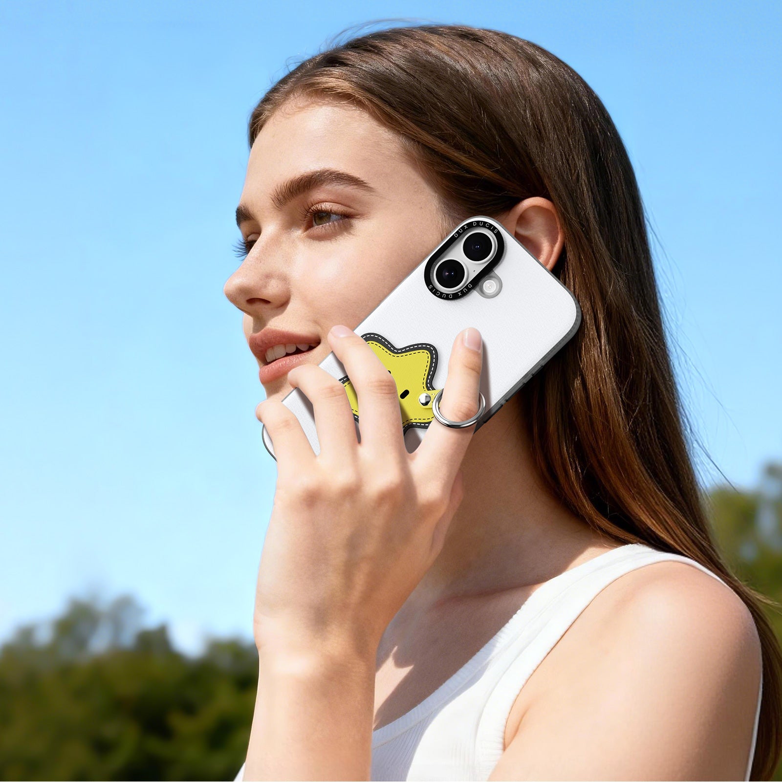 Handyhülle mit Trageband für iPhone 17, Dux Ducis Luvy, Weiß mit gelbem Stern
